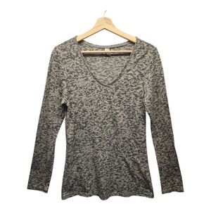 Burnout Long Sleeve V-Neck Charcoal Crystal Wash T-Shirt Women's MEDIUM